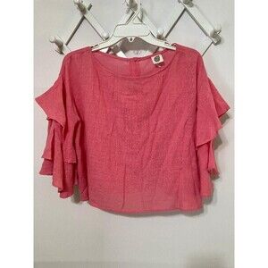 Anthropologie Womens Lilka Lora Crop Top Small Pink Rose Ruffle Flowy Turkey